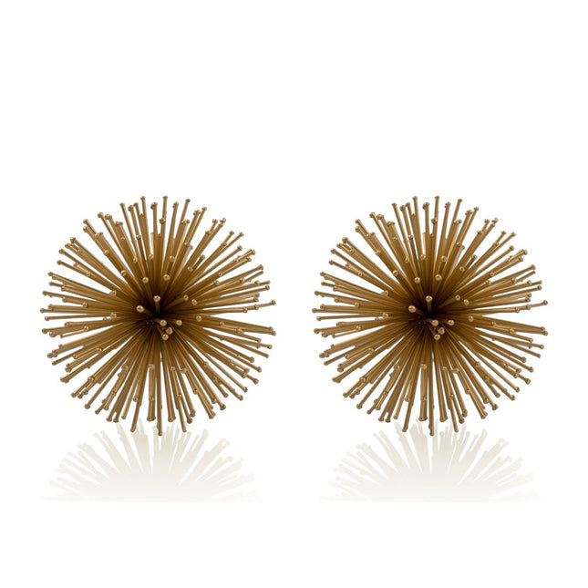 Set of Two Gold Iron Decorative Spiky Sphere Tabletop Sculptures HomeRoots