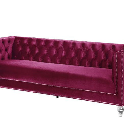 ACME 56895 Heibero Sofa with 2 Pillows, Burgundy Velvet