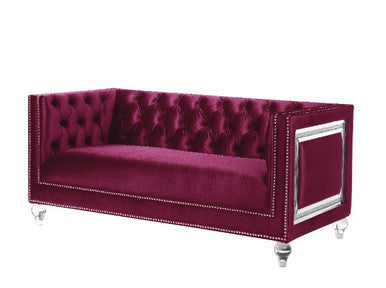 ACME 56896 Heibero Loveseat with 2 Pillows, Burgundy Velvet ACME Furniture