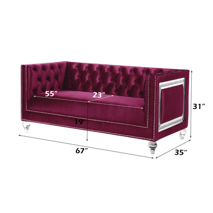 ACME 56896 Heibero Loveseat with 2 Pillows, Burgundy Velvet