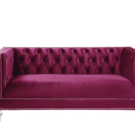 ACME 56896 Heibero Loveseat with 2 Pillows, Burgundy Velvet