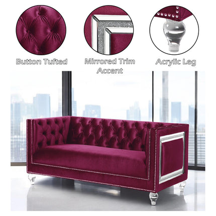 ACME 56896 Heibero Loveseat with 2 Pillows, Burgundy Velvet