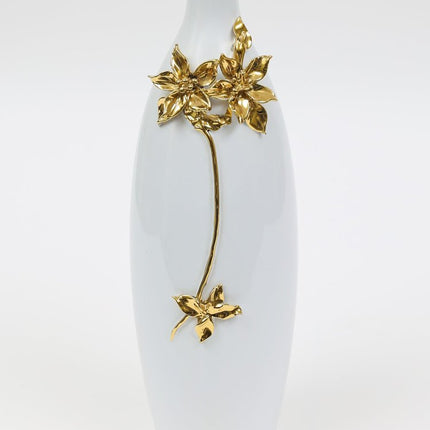 18" Gold Floral Oval Ceramic Table Vase With Sculptural Details HomeRoots