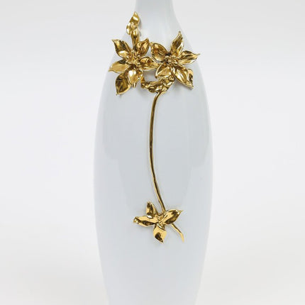 18" Gold Floral Oval Ceramic Table Vase With Sculptural Details HomeRoots