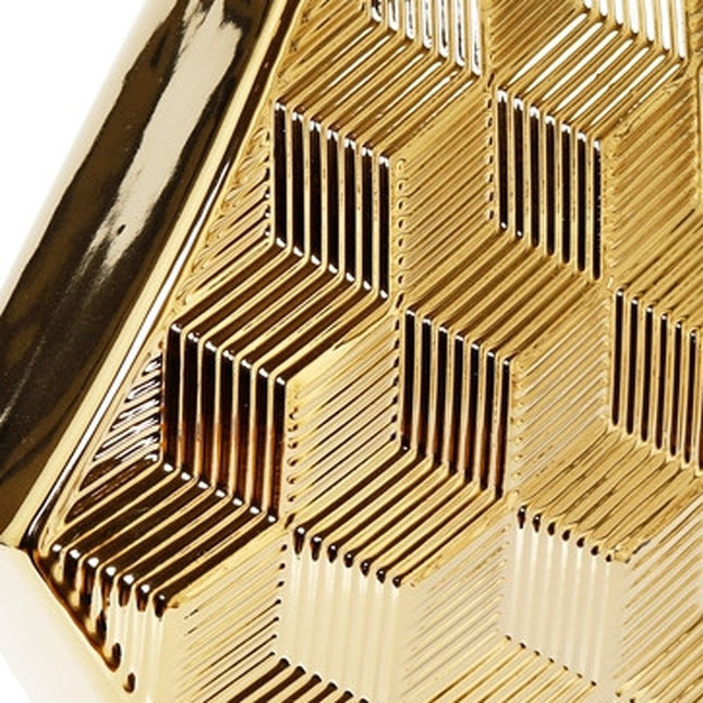 13" Gold Geometric Ceramic Table Vase With Sculptural Details HomeRoots