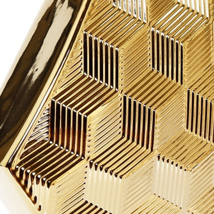 13" Gold Geometric Ceramic Table Vase With Sculptural Details HomeRoots