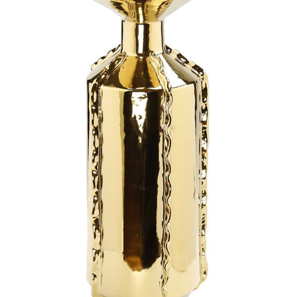 21" Gold Trumpet Ceramic Table Vase With Sculptural Details HomeRoots