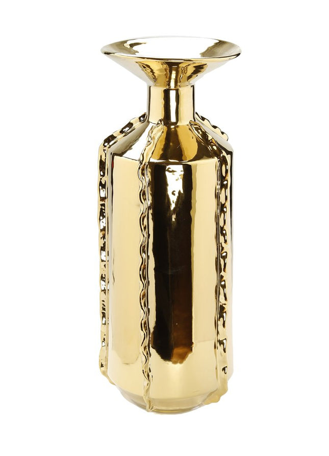 21" Gold Trumpet Ceramic Table Vase With Sculptural Details HomeRoots