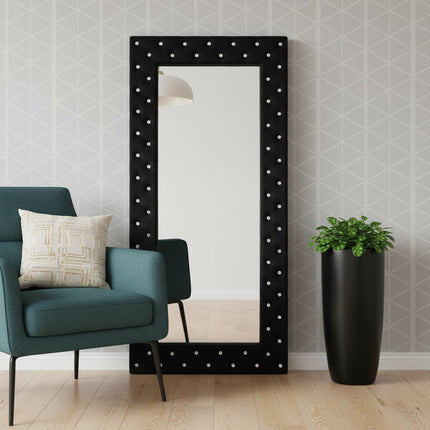 71" Black Wood and Faux Crystal Framed Freestanding and Wall Mount Standing Mirror HomeRoots