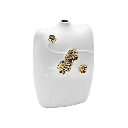14" White Floral Ceramic Table Vase With Sculptural Details HomeRoots