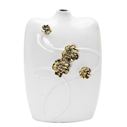 14" White Floral Ceramic Table Vase With Sculptural Details HomeRoots