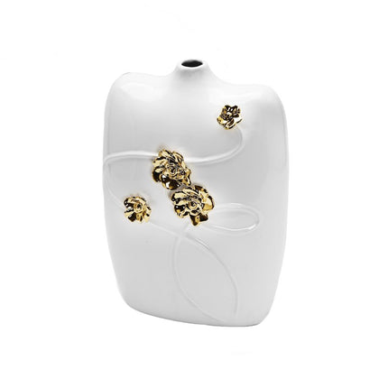 14" White Floral Ceramic Table Vase With Sculptural Details HomeRoots