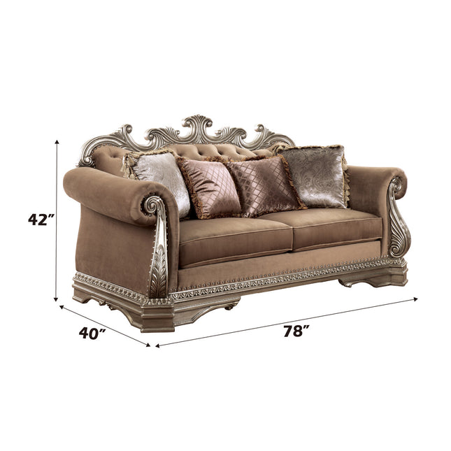ACME 56931 Northville Loveseat with 4 Pillows, Velvet & Antique Silver