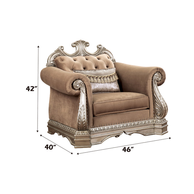 ACME 56932 Northville Chair with 1 Pillow, Velvet & Antique Silver