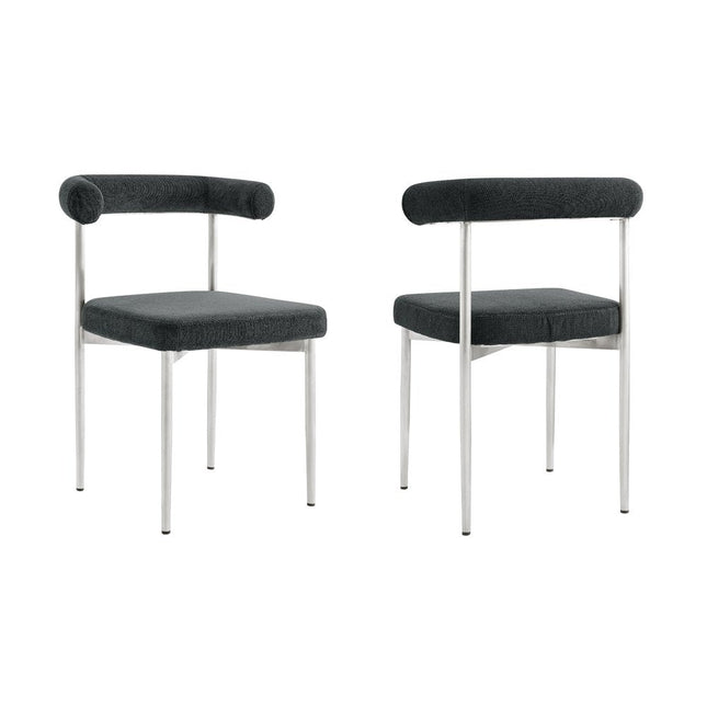 Set of Two Gray And Silver Upholstered Polyester Open Back Dining Side Chairs HomeRoots