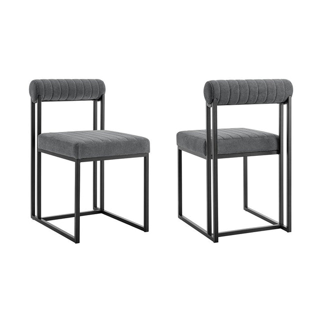 Set of Two Gray And Black Upholstered Polyester Open Back Dining Side Chairs HomeRoots