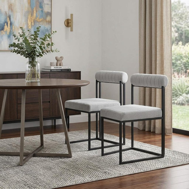Set of Two Gray And Black Upholstered Polyester Open Back Dining Side Chairs HomeRoots