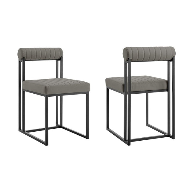 Set of Two Gray And Black Upholstered Faux Leather Open Back Dining Side Chairs HomeRoots