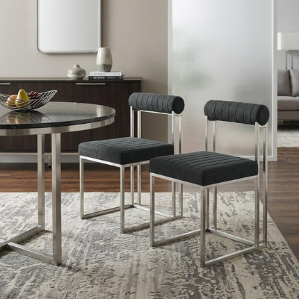 Set of Two Gray And Silver Upholstered Polyester Open Back Dining Side Chairs