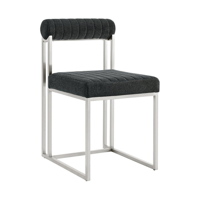 Set of Two Gray And Silver Upholstered Polyester Open Back Dining Side Chairs HomeRoots
