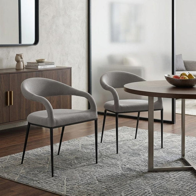 Set of Two Gray And Black Upholstered Polyester Open Back Dining Arm Chairs HomeRoots