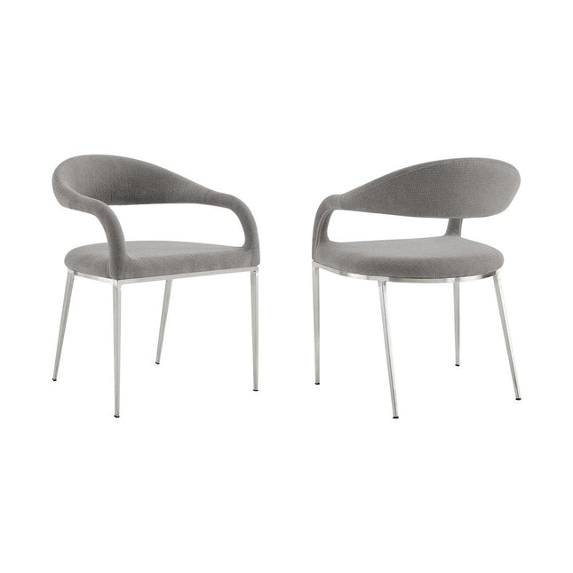 Set of Two Gray And Silver Upholstered Polyester Open Back Dining Arm Chairs HomeRoots