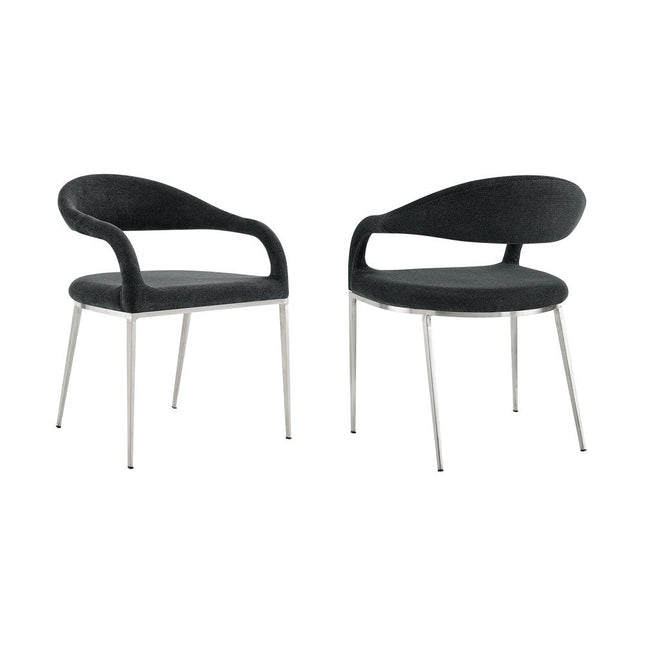 Set of Two Gray And Silver Upholstered Polyester Open Back Dining Arm Chairs HomeRoots