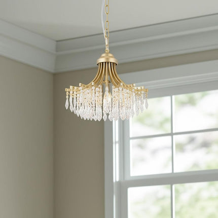 Clear And Gold Metal and Crystals Crystal Glass Chandelier With Clear Shades
