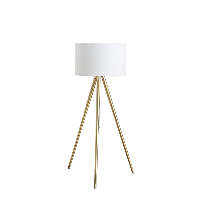 Gold Metal Adjustable Tripod Floor Lamp With White Linen Drum Shade HomeRoots