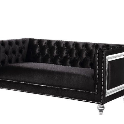 ACME 56996 Heibero Loveseat with 2 Pillows, Black Velvet