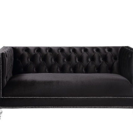 ACME 56996 Heibero Loveseat with 2 Pillows, Black Velvet