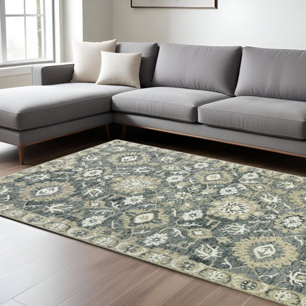9' X 13' Gray Ivory And Beige Wool Floral Medallion Hand Hooked Area Rug HomeRoots