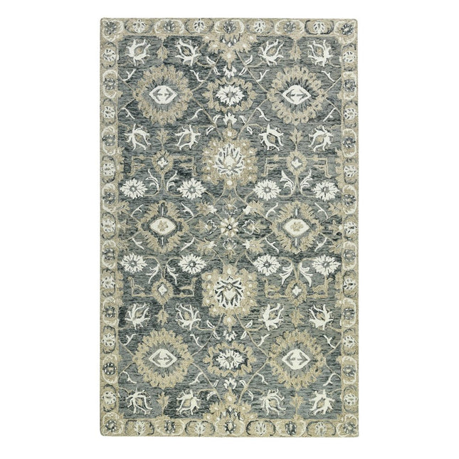 9' X 13' Gray Ivory And Beige Wool Floral Medallion Hand Hooked Area Rug HomeRoots