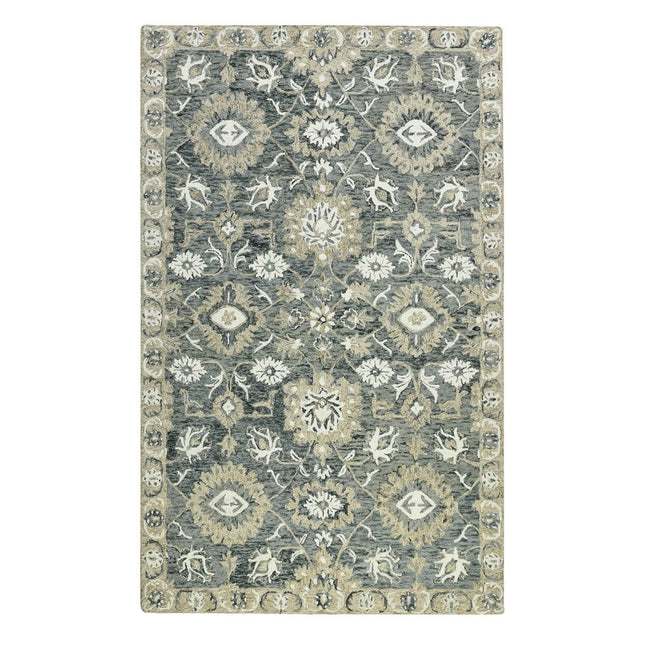 9' X 13' Gray Ivory And Beige Wool Floral Medallion Hand Hooked Area Rug