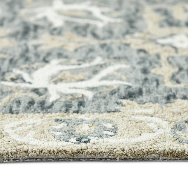 9' X 13' Gray Ivory And Beige Wool Floral Medallion Hand Hooked Area Rug HomeRoots