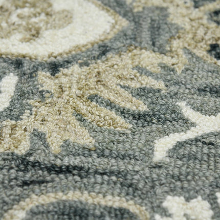 9' X 13' Gray Ivory And Beige Wool Floral Medallion Hand Hooked Area Rug HomeRoots