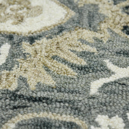 9' X 13' Gray Ivory And Beige Wool Floral Medallion Hand Hooked Area Rug HomeRoots