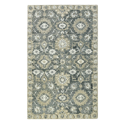9' X 13' Gray Ivory And Beige Wool Floral Medallion Hand Hooked Area Rug HomeRoots