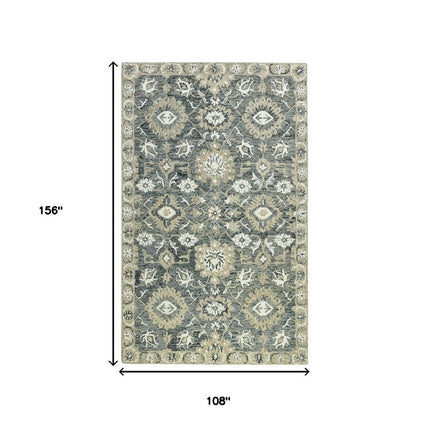 9' X 13' Gray Ivory And Beige Wool Floral Medallion Hand Hooked Area Rug HomeRoots