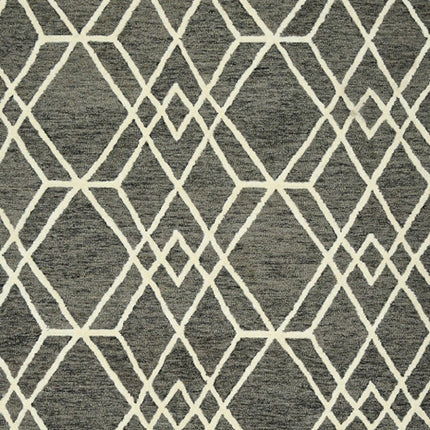 9' X 13' Dark Gray And Ivory Wool Geometric Hand Hooked Area Rug HomeRoots