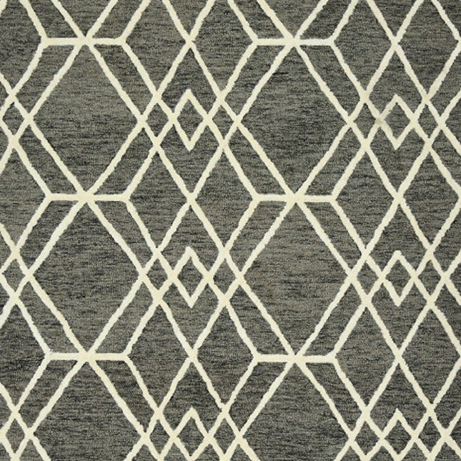 9' X 13' Dark Gray And Ivory Wool Geometric Hand Hooked Area Rug HomeRoots