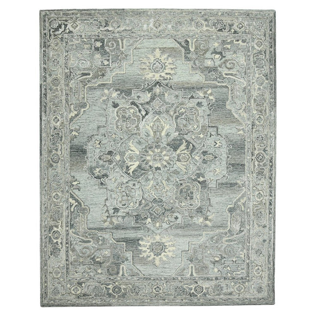 9' X 13' Gray Ivory And Light Blue Wool Oriental Hand Tufted Area Rug HomeRoots