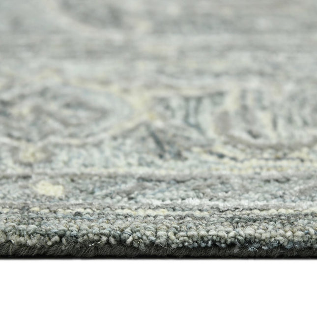 9' X 13' Gray Ivory And Light Blue Wool Oriental Hand Tufted Area Rug
