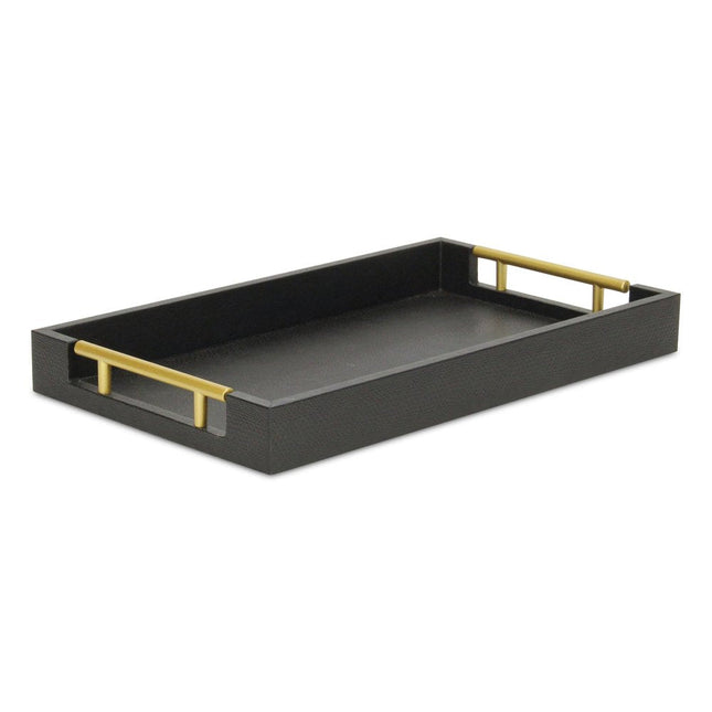 16" Black Wood Faux Shagreen Serving Tray With Handles HomeRoots