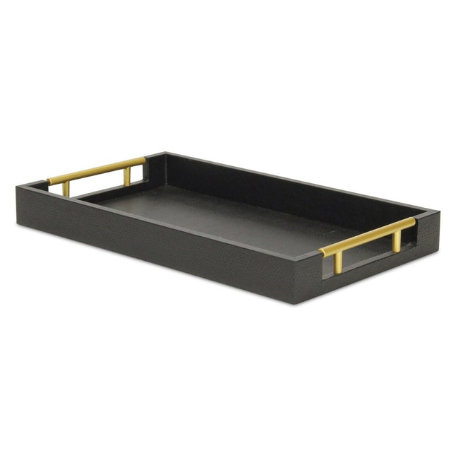 16" Black Wood Faux Shagreen Serving Tray With Handles