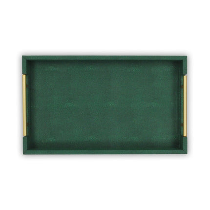 16" Green Wood Wood Faux Shagreen Serving Tray With Handles