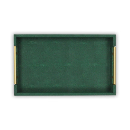 16" Green Wood Wood Faux Shagreen Serving Tray With Handles HomeRoots