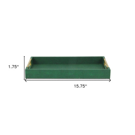 16" Green Wood Wood Faux Shagreen Serving Tray With Handles HomeRoots