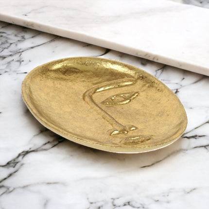 8" Gold Cast Iron Mod Abstract Face Oval Trinket Tray HomeRoots