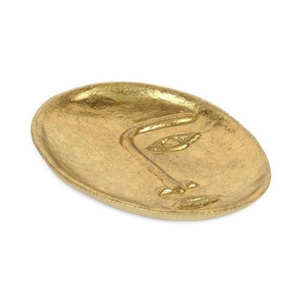 8" Gold Cast Iron Mod Abstract Face Oval Trinket Tray HomeRoots